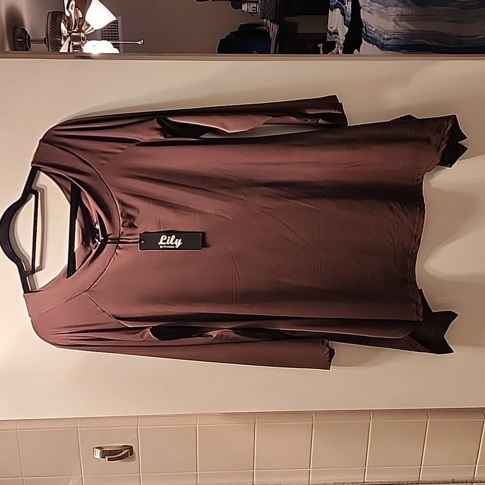 Lily by Firmiana Tunic Top, Brown, Size L, NWT